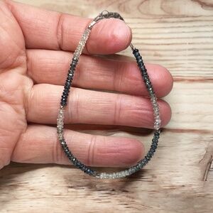 Natural Ombre Sapphire Bracelet Solid 14k White Gold 585 , 5th 45th Anniversary